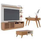Estante Home Theater Campeche Freijó Off White Matte com Mesa de Centro Jeri Freijó Off White e Aparador Riviera Freijó Colibri