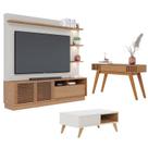 Estante Home Theater Campeche Freijó Off White Matte com Mesa de Centro Jeri Off White Freijó e Aparador Riviera Freijó Colibri