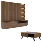 Estante Home Theater Cancún Amêndoa com Mesa de Centro Jeri Noce Milano Preto Acetinado - Colibri