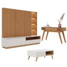 Estante Home Theater Cancún Freijó Off White Matte com Mesa de Centro Jeri Off White Freijó e Aparador Riviera Freijó - Colibri