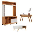 Estante Home Theater Elba Freijó Off White Matte com Mesa de Centro Jeri Off White Freijó e Aparador Riviera Freijó Colibri