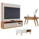 Estante Home Theater Jordão com Mesa de Centro Jeri Off White Freijó e Aparador Riviera Freijó Colibri