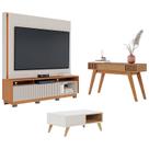 Estante Home Theater Jordão Com Pés com Mesa de Centro Jeri Off White Freijó e Aparador Riviera Freijó Colibri