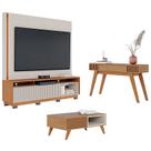 Estante Home Theater Jordão Com Pés Off White Freijó com Mesa de Centro Jeri Freijó Off White e Aparador Riviera Freijó Colibri