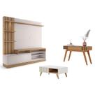 Estante Home Theater Maceió com Mesa de Centro Jeri Off White Freijó e Aparador Riviera Freijó Colibri