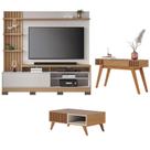 Estante Home Theater Maceió Com Pés com Mesa de Centro Jeri Freijó Off White e Aparador Riviera Freijó Colibri