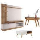 Estante Home Theater Maceió Freijó Off White com Mesa de Centro Jeri Off White Freijó e Aparador Riviera Freijó Colibri