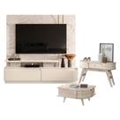 Estante Home Theater New Apolo com Aparador Estoril e Mesa de Centro Indianápolis Calacata Off White Madetec