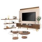 Estante Home Theater Nobre Off White Castanho e Aparador Infinity e Kit Mesa de Centro Sky Castanho HB Móveis
