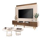 Estante Home Theater Nobre Off White Castanho e Kit Mesa de centro Sky Off White HB Móveis