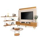 Estante Home Theater Nobre Off White Cinamomo e Aparador Infinity e Mesa de Centro Sky com Tampo de Vidro Cinamomo HB Móveis
