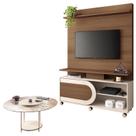 Estante Home Theater Òrbis Castanho Off White e Mesa de Centro Sky com Tampo de Vidro Off White- HB Móveis