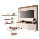 Estante Home Theater Quantum E Aparador Infinity E Mesa De Centro Sky Com Tampo De Vidro Off White Castanho- Hb Móveis
