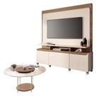 Estante Home Theater Quantum Off White Castanho e Mesa de Centro Sky com Tampo de Vidro Castanho HB Móveis