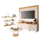 Estante Home Theater Quantum Off White Cinamomo e Aparador Infinity e Mesa de Centro Sky com Tampo de Vidro Cinamomo HB Móveis