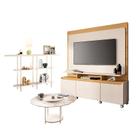 Estante Home Theater Quantum Off White Cinamomo e Aparador Infinity e Mesa de Centro Sky com Tampo de Vidro Off White HB Móveis
