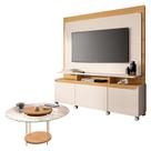 Estante Home Theater Quantum Off White Cinamomo e Mesa de Centro Sky com Tampo de Vidro Cinamomo HB Móveis