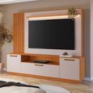 Estante Home Theater Ripado para TV até 65 Polegadas MDF 200cmx185cm Apego 65" Detalhes Curvos Ripados Laranja Cinamomo E Off
