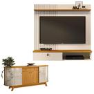Estante Home Theater Suspenso Íris com Aparador para Sala Buffet Mônaco Cinamomo Off White - Madetec