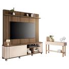 Estante Home Theater Trinus Castanho Off White com Aparador Fiero Off White - HB Móveis