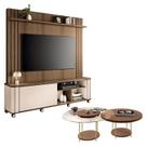 Estante Home Theater Trinus Castanho Off White com Kit Mesa de Centro Sky Castanho - HB Móveis