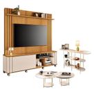 Estante Home Theater Trinus Cinamomo Off White com Kit Mesa de Centro Sky e Aparador infinity Off White -HB Móveis