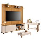 Estante Home Theater Trinus Cinamomo Off White com Mesa de Centro Liz e Aparador Fiero Off White - HB Móveis
