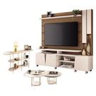 Estante Home Theater Virtus Castanho Off White Com Kit De Mesa De Centro Sky E Aparador Infinity Off White - Hb Móveis