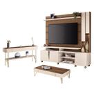 Estante Home Theater Virtus Castanho Off White com Mesa de Centro Cadenza e Aparador Vivant Off White Castanho -HB Móveis