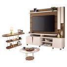 Estante Home Theater Virtus Castanho Off White com Mesa de Centro Sky com tampo de vidro e Aparador Infinity Castanho - HB Móveis