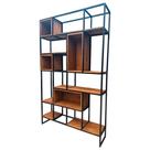 Estante Industrial Divisória de Ambientes Ferro em Preto e Madeira Pinus Maciça Cor Imbuia Estante Industrial Divisória de Ambientes Ferro em Preto e Madeira Pinus Maciça Cor Imbuia