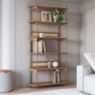 Estante oslo 180cm 6 prateleiras madeira hanover ou nero base em metal dourado - artesano