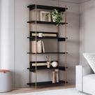 Estante oslo 180cm 6 prateleiras madeira hanover ou nero base em metal dourado - artesano