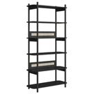 Estante Oslo Artesano 90 cm (largura) MDP Nero Palha Sintética Bege Pé Madeira Maciça