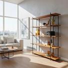 Estante Para Livros 1.86 Com 5 Prateleiras Rustica de Madeira Pé Industrial