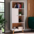 Estante para Livros 1 Porta 4 Nichos Branco/Nogal - Hecol Móveis Estante para Livros 1 Porta 4 Nichos Branco/Nogal - Hecol Móveis