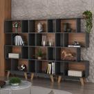 Estante para Livros 12 Nichos Grafite/Nogal Cj-008 - Hecol Móveis