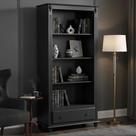 Estante para Livros de Madeira com 3 Prateleiras 1 Gaveta e Pés Torneados - Preto Laca