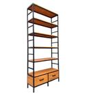 Estante para Livros de Madeira e Ferro - Estilo Industrial com 6 Prateleiras e 2 Gavetas Estante para Livros de Madeira e Ferro - Estilo Industrial com 6 Prateleiras e 2 Gavetas