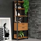 Estante para Livros Home Office 100% Mdf 2 Gavetas Freijó/Preto - Panorama Móveis