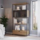 Estante para Livros Industrial Retrô Alta 2 Portas 1 Gaveta Madeira/Aço 180x90cm York Estante para Livros Industrial Retrô Alta 2 Portas 1 Gaveta Madeira/Aço 180x90cm York