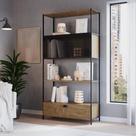 Estante para Livros Industrial Retrô Alta 2 Portas 1 Gaveta Madeira/Aço 180x90cm York Estante para Livros Industrial Retrô Alta 2 Portas 1 Gaveta Madeira/Aço 180x90cm York