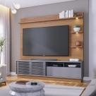 Estante para TV até 70 Pol com Led e Ripado 200x180cm Campeche Freijó Cinza