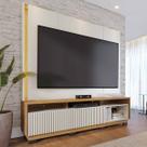 Estante para TV Até 75 Polegadas Malvinas 2 Portas Ripado com Led Off White Matte/Freijó - Pnr Móveis Estante para TV Até 75 Polegadas Malvinas 2 Portas Ripado com Led Off White Matte/Freijó - Pnr Móveis