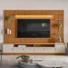 Estante para TV Até 75 Polegadas Ouro Preto 2 Portas com Led 268 Cm Nature/Off White - Linea Brasil Estante para TV Até 75 Polegadas Ouro Preto 2 Portas com Led 268 Cm Nature/Off White - Linea Brasil