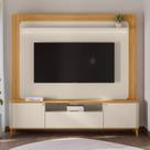 Estante para TV e Home Theater até 70 Polegadas com MDF 200cmx190cm Pés em Madeira Maciça Led Munique Branco Tauari/Off White Fosco