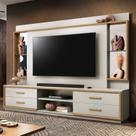Estante para TV e Home Theater até 75 Polegadas 100% MDF 240cmx192cm Espelho 4 Gavetas Leni Cinza Fendi/Freijó Nobre