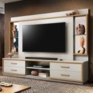 Estante para TV e Home Theater até 75 Polegadas 100% MDF 240cmx192cm Espelho 4 Gavetas Leni Cinza Fendi/Freijó Nobre