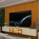 Estante para TV e Home Theater até 84 Polegadas com 100% MDF 218cmx250cm Led Supremo Luminare Bege Off White/Naturale