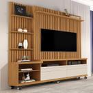 Estante para TV e Home Theater Ripado para TV até 60 Polegadas MDF 180cmx190cm Rodízios Nature Off White Nobre